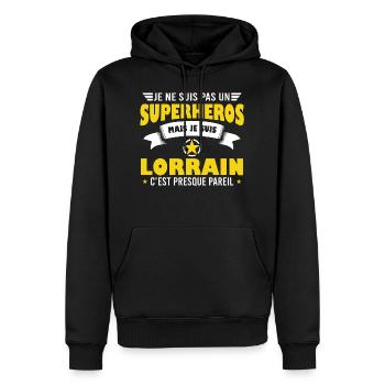 Lorrain cadeau drôle région Lorraine - Sweat à capuche Premium bio Homme - noir - Devant - Nico (187cm)