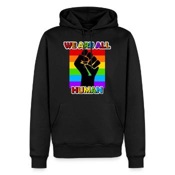 Arc-en-ciel Drapeau We are all Human - Sweat à capuche Premium bio Homme - noir - Devant - Nico (187cm)