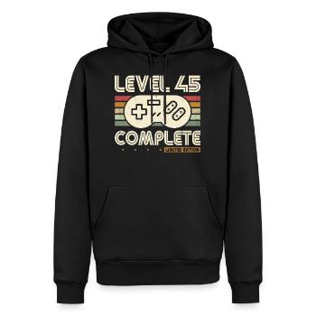 45e anniversaire niveau 45 Complete 45 ans cadeau - Sweat à capuche Premium bio Homme - noir - Devant - Nico (187cm)
