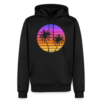 Palmiers Coucher soleil Synthwave - Sweat à capuche Premium bio Homme - noir - Devant - Nico (187cm)