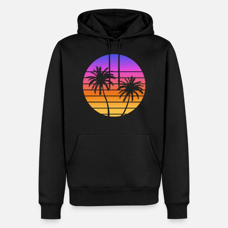 Palmiers Coucher soleil Synthwave - Sweat à capuche Premium bio Homme - noir