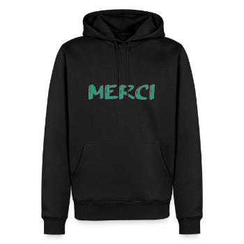 MERCI. MAÎTRESSE. MAÎTRE. MERCI MAÎTRESSE - Sweat à capuche Premium bio Homme - noir - Devant - Nico (187cm)