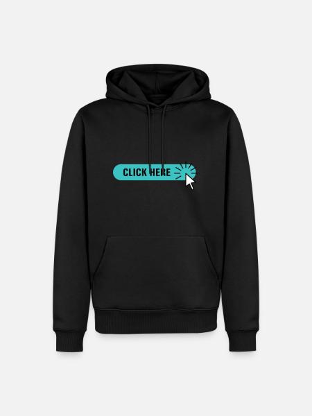 click here – turquoise button with cursor - Men’s Premium Organic Hoodie - black