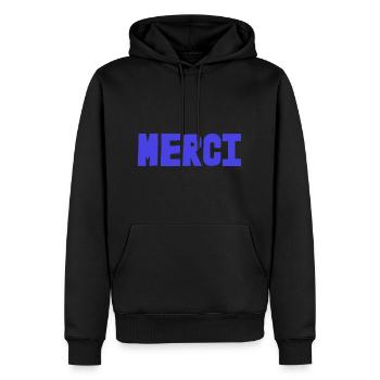 MERCI. MAÎTRESSE. MAÎTRE. MERCI MAÎTRESSE - Sweat à capuche Premium bio Homme - noir - Devant - Nico (187cm)
