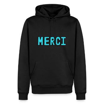 MERCI. MAÎTRESSE. MAÎTRE. MERCI MAÎTRESSE. MAITRE - Sweat à capuche Premium bio Homme - noir - Devant - Nico (187cm)