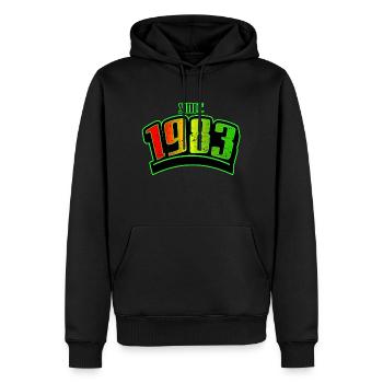 Since 1983 Reggae Style - Men’s Premium Organic Hoodie - black - Front - Nico (187cm)