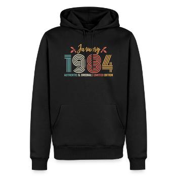 Janvier 1984 anniversaire Janvier 1984 rétro - Sweat à capuche Premium bio Homme - noir - Devant - Nico (187cm)