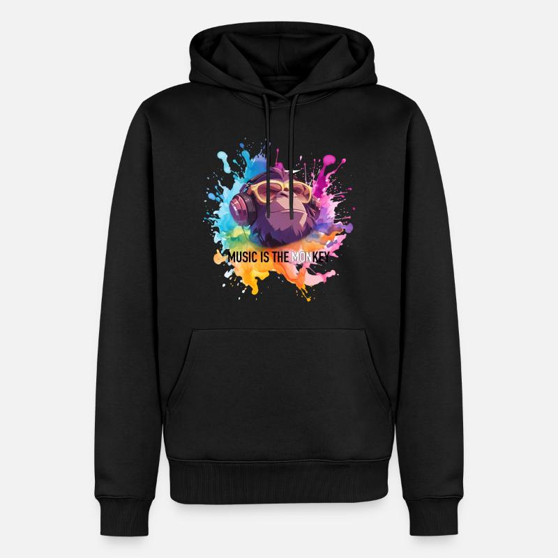 Musik ist der Monkey Wortwitz - Männer Premium Bio Hoodie - Schwarz
