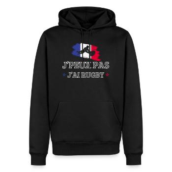 Ich kann nicht, ich habe Rugby - Männer Premium Bio Hoodie - Schwarz - Vorne - Nico (187cm)