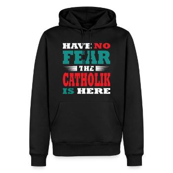 Have no Fear the Katholik is here Outfit - Männer Premium Bio Hoodie - Schwarz - Vorne - Nico (187cm)