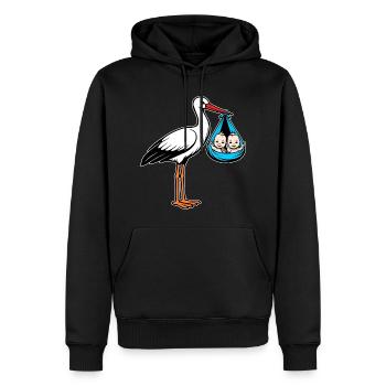 Cigogne avec des jumeaux de bébé en bleu tissu - Sweat à capuche Premium bio Homme - noir - Devant - Nico (187cm)