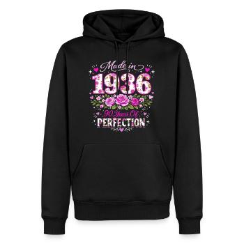 Cadeau 90 Ans Femme - Anniversaire 1936 Floral - Sweat à capuche Premium bio Homme - noir - Devant - Nico (187cm)