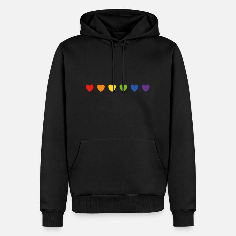 Regenbogen-Pride-Herzen - Männer Premium Bio Hoodie - Schwarz