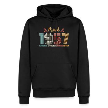 März 1957 Geburtstag März 1957 Retro - Männer Premium Bio Hoodie - Schwarz - Vorne - Nico (187cm)
