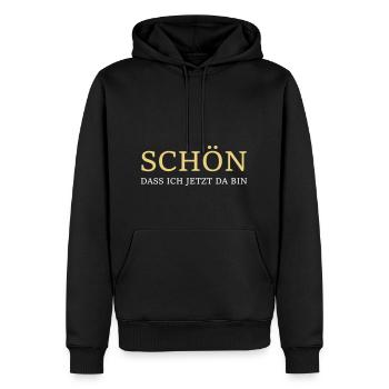 Schön, dass ich jetzt da bin - super Design - Männer Premium Bio Hoodie - Schwarz - Vorne - Nico (187cm)