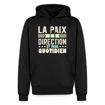 La paix est ma direction et mon quotidien - Sweat à capuche Premium bio Homme - noir - Devant - Nico (187cm)