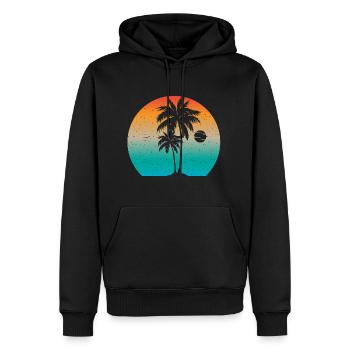 Vintage Palmen Sommer Sonnenuntergang - Männer Premium Bio Hoodie - Schwarz - Vorne - Nico (187cm)