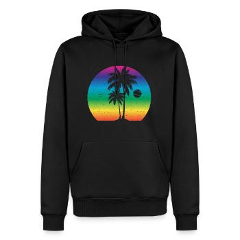 Palmiers Vacances Coucher de soleil - Sweat à capuche Premium bio Homme - noir - Devant - Nico (187cm)