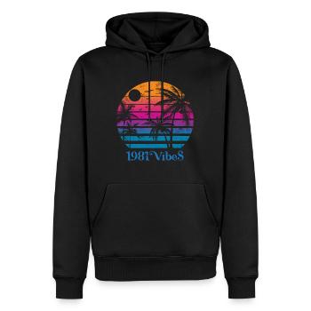 1981 Vibes - Sweat à capuche Premium bio Homme - noir - Devant - Nico (187cm)