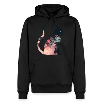 Floral Cat Silhouette - Men’s Premium Organic Hoodie - black - Front - Nico (187cm)