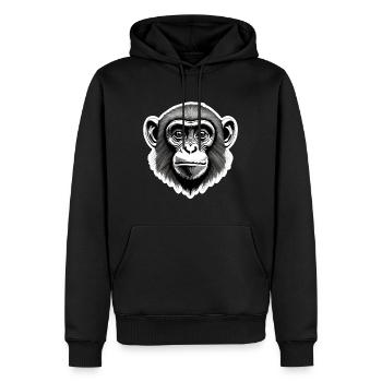 Affe / Tier / Zoo / Schimpanse / Wild / Comic - Männer Premium Bio Hoodie - Schwarz - Vorne - Nico (187cm)