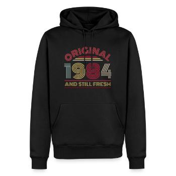 Millésime 1984 - Sweat à capuche Premium bio Homme - noir - Devant - Nico (187cm)