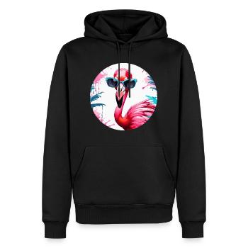 Flamant rose / Animal / Rose / Tropical / Longues pattes - Sweat à capuche Premium bio Homme - noir - Devant - Nico (187cm)