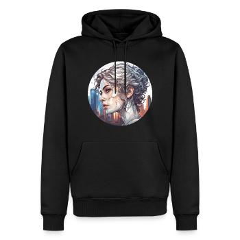 Femme / Dame / Blonde / Jolie / Féminine / Féminine - Sweat à capuche Premium bio Homme - noir - Devant - Nico (187cm)