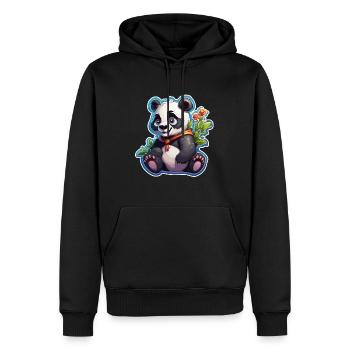 Panda / Tier / Zoo / Bambus / Wild / Kindlich - Männer Premium Bio Hoodie - Schwarz - Vorne - Nico (187cm)