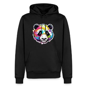 Panda / Tier / Zoo / Bambus / Wild / Kindlich - Männer Premium Bio Hoodie - Schwarz - Vorne - Nico (187cm)