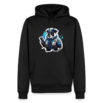 Panda / Tier / Zoo / Bambus / Wild / Kindlich - Männer Premium Bio Hoodie - Schwarz - Vorne - Nico (187cm)