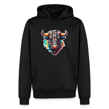 Stier / Bulle / Tier / Hörner / Stierkampf - Männer Premium Bio Hoodie - Schwarz - Vorne - Nico (187cm)