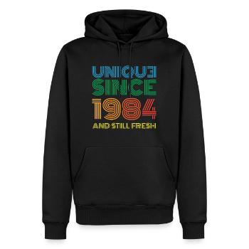 Millésime 1984 - Sweat à capuche Premium bio Homme - noir - Devant - Nico (187cm)