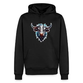 Stier / Bulle / Tier / Hörner / Stierkampf - Männer Premium Bio Hoodie - Schwarz - Vorne - Nico (187cm)
