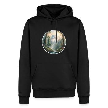 Wald / Wildnis / Natur / Bäume / grün / Idylle - Männer Premium Bio Hoodie - Schwarz - Vorne - Nico (187cm)