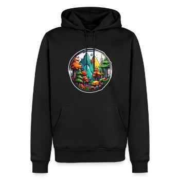 Wald / Wildnis / Natur / Bäume / grün / Idylle - Männer Premium Bio Hoodie - Schwarz - Vorne - Nico (187cm)