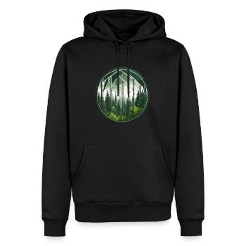 Wald / Wildnis / Natur / Bäume / grün / Idylle - Männer Premium Bio Hoodie - Schwarz - Vorne - Nico (187cm)