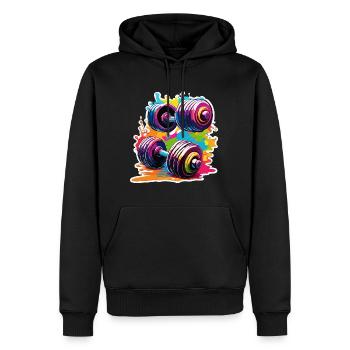 Dumbbell / Weights / Sports / Strength Training / Workout - Men’s Premium Organic Hoodie - black - Front - Nico (187cm)