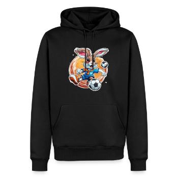 Lapin de football / Animal / Football / But / Sport - Sweat à capuche Premium bio Homme - noir - Devant - Nico (187cm)