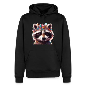 Raton laveur / Animal / Zoo / Sauvage / Mignon / Prédateur - Sweat à capuche Premium bio Homme - noir - Devant - Nico (187cm)
