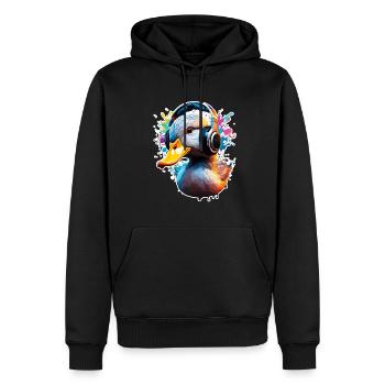 Kopfhörer / Audio / Musik / Tier / Ente / cool - Männer Premium Bio Hoodie - Schwarz - Vorne - Nico (187cm)