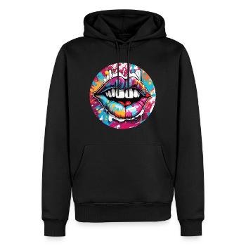 Mund / Lippen / Zähne / Zunge / lächeln / Kuss - Männer Premium Bio Hoodie - Schwarz - Vorne - Nico (187cm)
