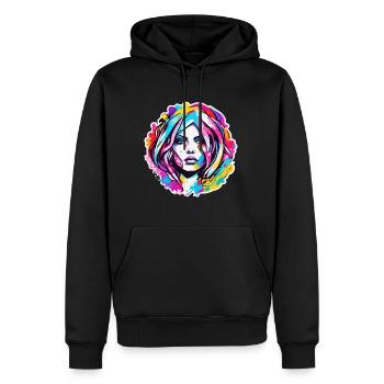 Femme / Jolie / Portrait / Cheveux colorés / Modèle - Sweat à capuche Premium bio Homme - noir - Devant - Nico (187cm)