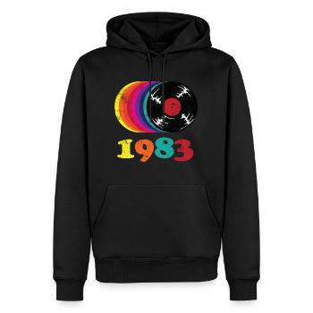 1983 41e anniversaire - Sweat à capuche Premium bio Homme - noir - Devant - Nico (187cm)