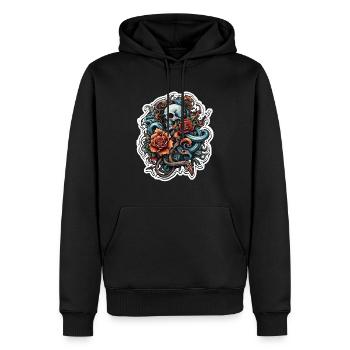 Skull / Totenkopf / Skelett / Gothic / Tattoo - Männer Premium Bio Hoodie - Schwarz - Vorne - Nico (187cm)