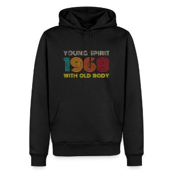 Millésime 1968 - Sweat à capuche Premium bio Homme - noir - Devant - Nico (187cm)