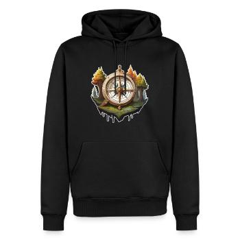 Boussole / Direction cardinale / Voyage / Survie - Sweat à capuche Premium bio Homme - noir - Devant - Nico (187cm)