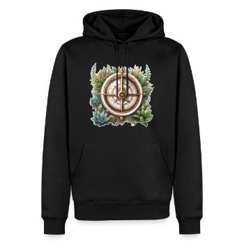 Boussole / Direction cardinale / Voyage / Survie - Sweat à capuche Premium bio Homme - noir - Devant - Nico (187cm)