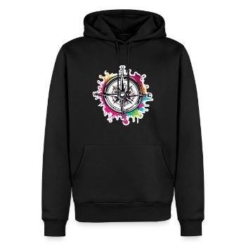 Boussole / Direction cardinale / Voyage / Survie - Sweat à capuche Premium bio Homme - noir - Devant - Nico (187cm)
