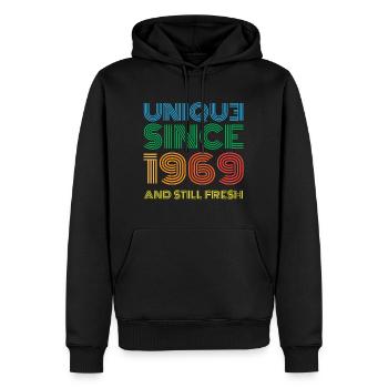 Millésime 1969 - Sweat à capuche Premium bio Homme - noir - Devant - Nico (187cm)